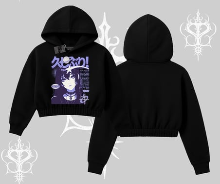 Kapşonlu Crop Sweatshirt Neo Tokyo Girl Y2K Street Anime Aesthetic