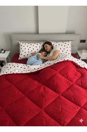Tek Kişilik Kalpli Jakarlı Welsoft Yorgan + 1 Adet Yastık Kılıfı