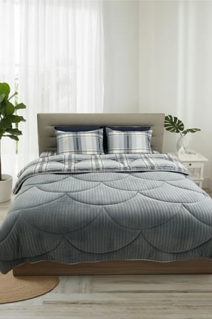 Çift Kişilik Gri Çizgili Welsoft Yorgan Ve 2 Adet Yastık Kılıfı 195x215 cm