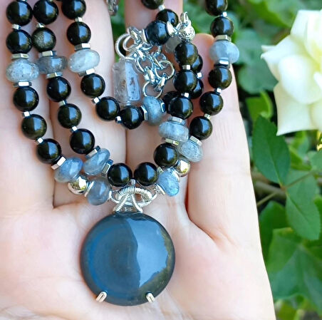 1880 Gökkuşağı Obsidyen el yapımı kolye