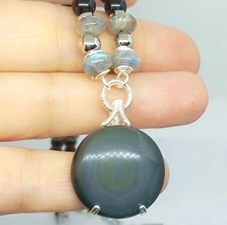 1880 Gökkuşağı Obsidyen el yapımı kolye