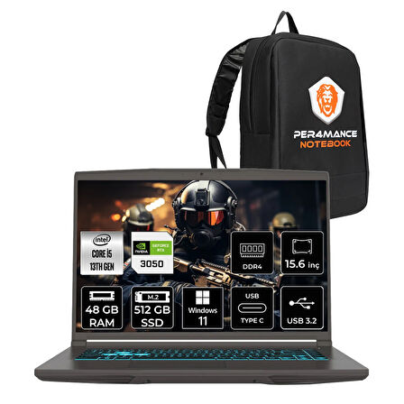 MSI Thin 15 i5 13420H 48GB 512GB SSD RTX3050/4GB 15.6" FHD 144Hz W11P Gaming Laptop B13UC & ÇANTA