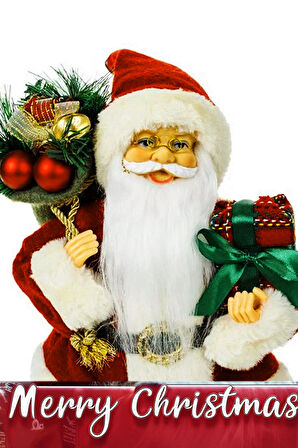 Yılbaşı Süsü Noel Baba Biblo Figür Büyük Boy 32cm -  Hediyeleri ve Çuvalı ile...