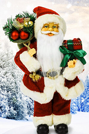 Yılbaşı Süsü Noel Baba Biblo Figür Büyük Boy 32cm -  Hediyeleri ve Çuvalı ile...