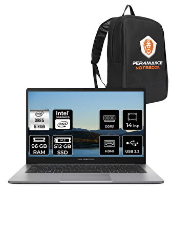 Asus ExpertBook P1 Intel Core i5 13420H 96GB 512GB SSD 14" FHD FDOS Taşınabilir Bilgisayar & PER4 Çanta