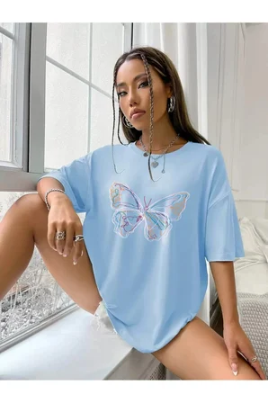 Unisex Butterfly Baskılı T-shirt