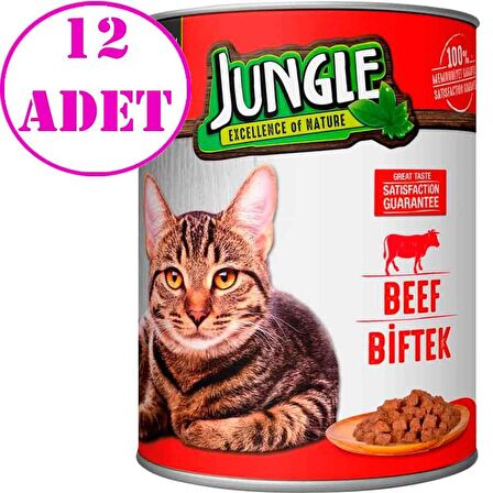 Jungle Kedi Konservesi Biftekli 415 GR 12 AD