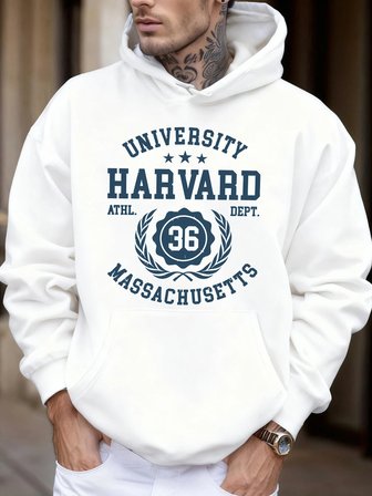 Üniversite Harvard Massachusetts Baskı Sonbahar Yumuşak Kapüşonlu Üst Erkek Polar Gevşek Kaza