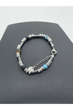 Paslanmaz Çelik Çift Renkli Boncuk Tarzı Erkek Bileklik