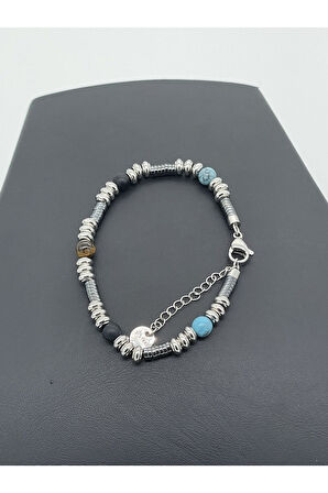 Paslanmaz Çelik Çift Renkli Boncuk Tarzı Erkek Bileklik