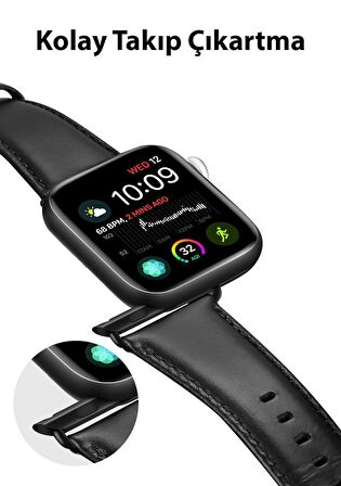 Coofbe Hermes Loop Deri Apple Watch Uyumlu 42-44-45MM Kordon Kayış, Ultra Hafif, Çelik Tokalı Kayış 