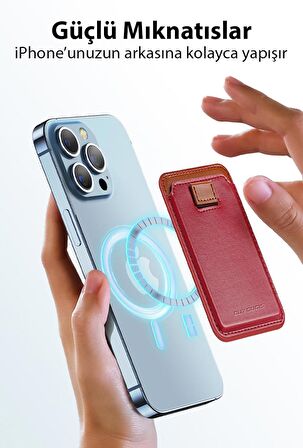 Coofbe Deri İphone 12-13-14 Serisi İçin Manyetik Magsafe Kartlık Cüzdan Kılıf,Telefon Arkası Kartlık