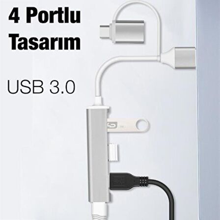 Coofbe Type-C + USB Girişli 4in1 Çevirici Adaptör, 3x USB 3.0 Çevirici HUB Tak Çalıştır Adaptör
