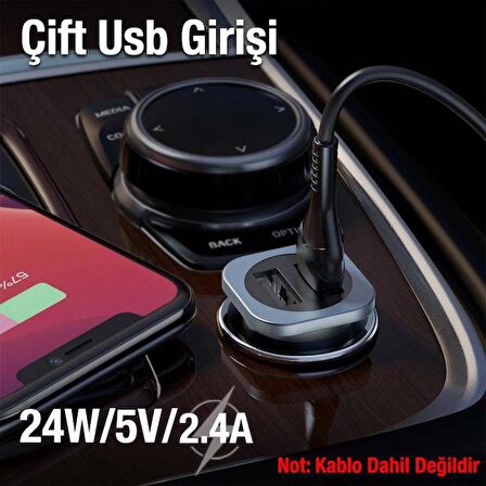 Coofbe 24W Ultra Hızlı 2 USB Girişli Araç Çakmaklık Şarj Adaptörü, Yanmaz Minimal Tasarımlı Çakmaklık