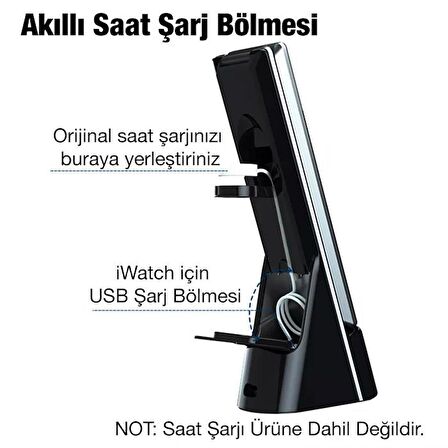 Coofbe 7in1 15W Kablosuz Şarjlı Katlanabilir Masa Lambası, 3 Modlu Işık, Saatli,Alarmlı Masa Lambası