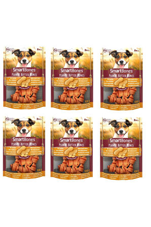 Smartbones Tavuklu ve Fıstık Ezmeli Mini Kemik 8 Li 128 Gr. X 6 Adet