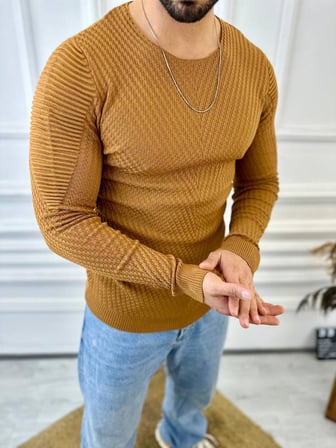 Kazak Slim Fit Naturel Örme Pamuk Tüylenmeyen Triko Dar Kesim Body Kazak
