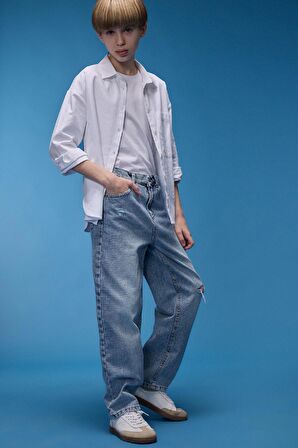 Erkek Çocuk Loose Fit Düz Paça Jean Pantolon