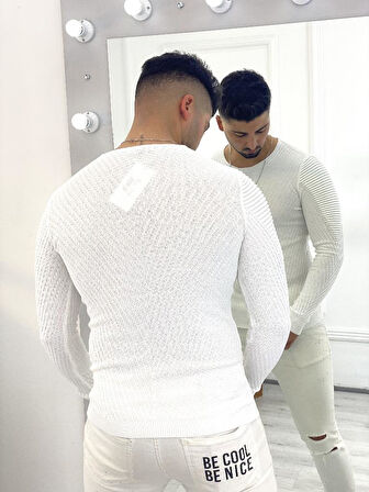 Kazak Slim Fit Naturel Örme Pamuk Tüylenmeyen Triko Dar Kesim Body Kazak