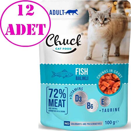 Chuck Kedi Yaş Maması Balıklı 100 Gr 12 AD