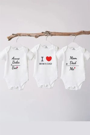 3’lü Mom And Dad Set %100 Pamuklu Bebek Body Zıbın SETİ