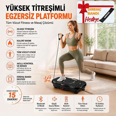 Yüksek Titreşimli Egzersiz Platformu Bluetooth Masaj Aleti Ev Fitness Cihazı Direnç Lastiği Hediye