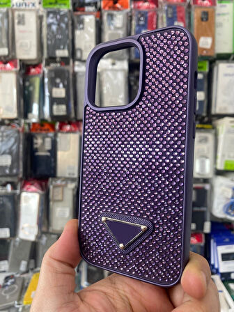 İPHONE 14 PRO UYUMLU PRD TAŞLI İÇİ KADİFE KILIF MOR