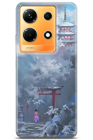 Infinix Note 30 uyumlu Girls 37 Fit Baskılı Kimono Kış ve Tapınak