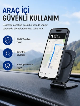 Katlanabilir Manyetik Telefon Tutucu Stand Araç İçi ve Masaüstü Kullanım Ayarlanabilir Portatif