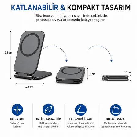 Katlanabilir Manyetik Telefon Tutucu Stand Araç İçi ve Masaüstü Kullanım Ayarlanabilir Portatif