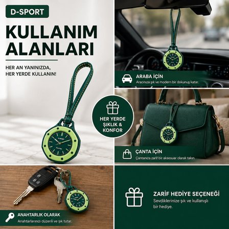 D-SPORT Boyol Pop Çanta Süsü Anahtarlık Saat Premium Deri Askılı Dekoratif Aksesuar
