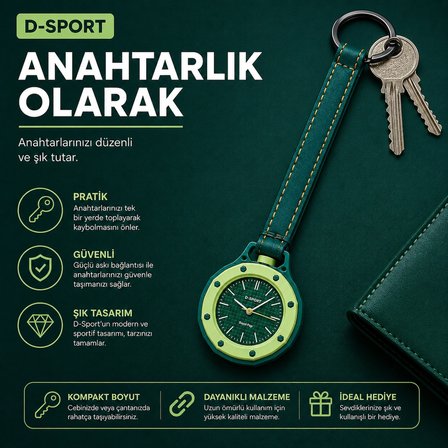 D-SPORT Boyol Pop Çanta Süsü Anahtarlık Saat Premium Deri Askılı Dekoratif Aksesuar