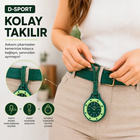 D-SPORT Boyol Pop Çanta Süsü Anahtarlık Saat Premium Deri Askılı Dekoratif Aksesuar