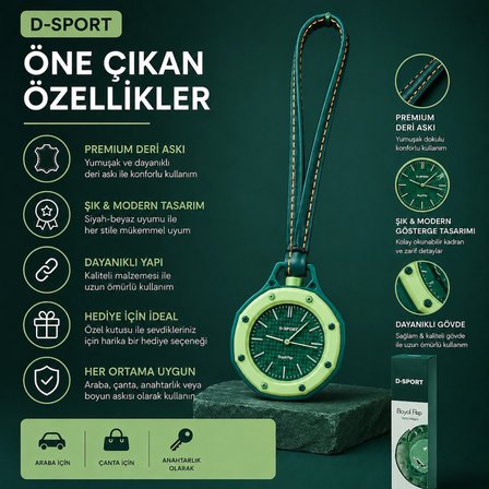 D-SPORT Boyol Pop Çanta Süsü Anahtarlık Saat Premium Deri Askılı Dekoratif Aksesuar