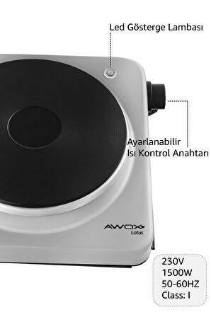 Awox Lotus Tekli Set Üstü Elektrikli Ocak 1500w Gri