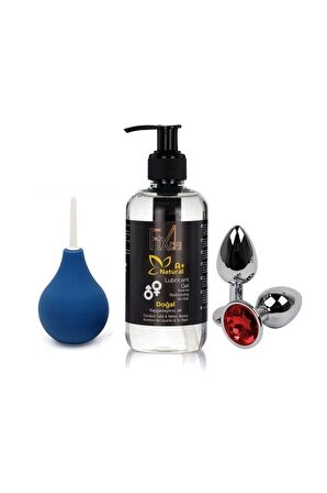 Kayganlaştırıcı Jel A+ 250 ml & Anal Temizleme Pompası & Metal Taşlı Plug