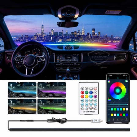 Universal Araç İçi App ve Kumanda Kontrollü Ön Cam Fitil Ambiyans RGB Atmosfer Cam Önü Ambiyans Led Neon Lamba Ses Yalıtım Fitili USB Girişli Montajsız