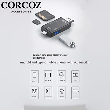 Corcoz 6'sı 1 arada Hafıza Kartı Okuyucu USB 3.0 Çok İşlevli Kart Okuyucu - CZ51