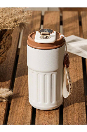 Corcoz LED Sıcaklık Göstergeli Çelik Termos 400ML Krem-PH057