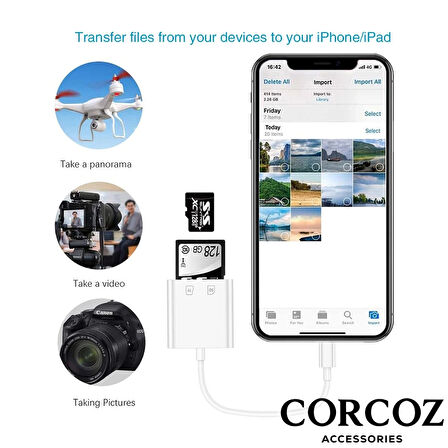 Corcoz Lightning To Sd Card Camera Reader Kablo Iphone Sd Micro Okuyucu Kablo Adaptör - CZ54