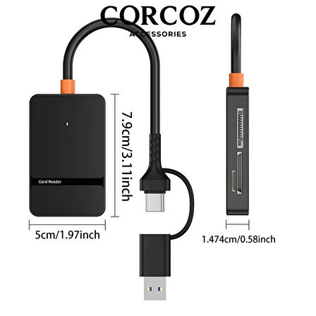 Corcoz 8'i 1 arada Çok Fonksiyonlu SD / TF / CF / MS Yüksek Hızlı Kart Okuyucu USB 3.0 - CZ52