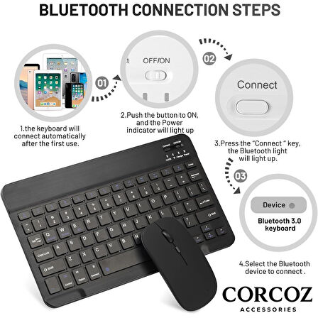 Corcoz Vorcom Ultrapad 10.36 inch İle Uyumlu Türkçe Bluetooth Klavye +Bluetooth Mouse CZ47