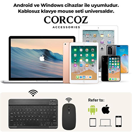 Corcoz Üniversal Tablet ve Telefon İle Uyumlu Türkçe Bluetooth Klavye +Bluetooth Mouse Set CZ47