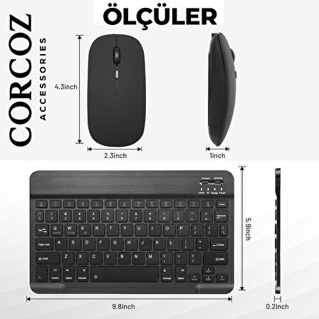 Corcoz TCL TAB 10 2.Nesil 10.4 inch İle Uyumlu Türkçe Bluetooth Klavye +Bluetooth Mouse CZ47