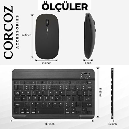 Corcoz Xiaomi Mi Pad 6 11 inch İle Uyumlu Türkçe Bluetooth Klavye +Bluetooth Mouse CZ47