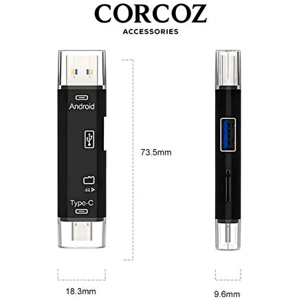 Corcoz 5'i 1 Arada Çok İşlevli USB 3.0 Tip C/USB/Mikro USB/TF/SD Hafıza Kartı Okuyucu OTG Kart Okuyucu - CZ53