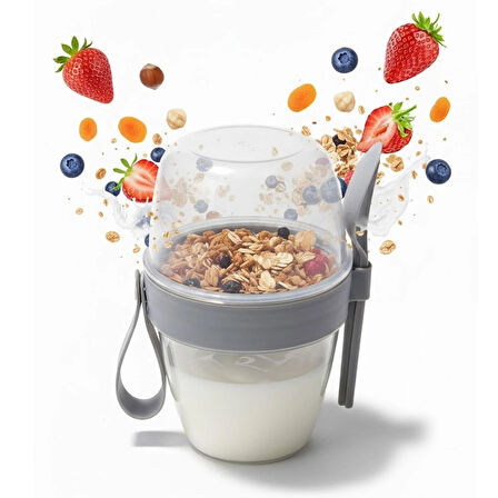 Corcoz Pratik Kaşık Çatallı Müsli Yoğurt Yulaf Salata ve Atıştırma Kabı 600 ML CZ114