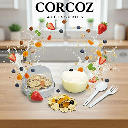 Corcoz Pratik Kaşık Çatallı Müsli Yoğurt Yulaf Salata ve Atıştırma Kabı 600 ML CZ114