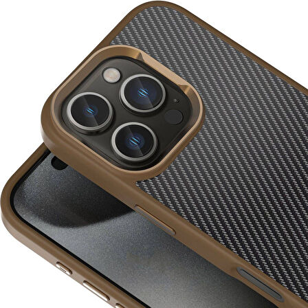 Gpack Apple iPhone 16 Pro Kılıf Parlak Kamera Çerçeveli Karbon Fiber Görünümlü Venus Kapak