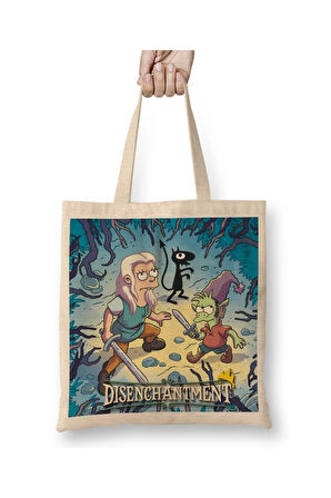 Disenchantment 02 Beyaz Bez Çanta Uzun Saplı Alışveriş Çantası Plaj Çantası